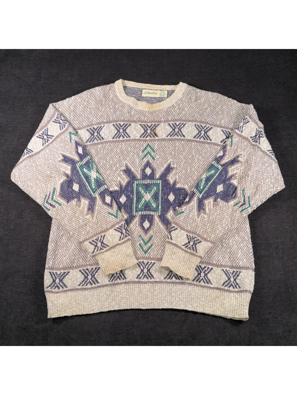 Vintage St. John's Bay Acrylic Knit Pullover Sweater with Geometric Pattern, L
